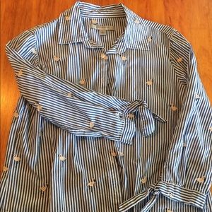 Button down striped shirt, flamingos 3/4 sleeves